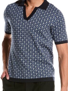 Truth Men's Blue Patterned sweater Knit Polo Shirt XL
